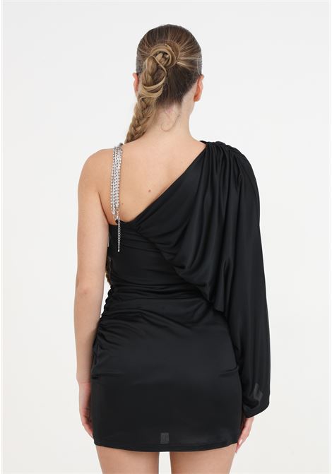 Black women's one-shoulder dress with glitter jewel element SIMONA CORSELLINI | P24CEAB028-01- tjer00420003